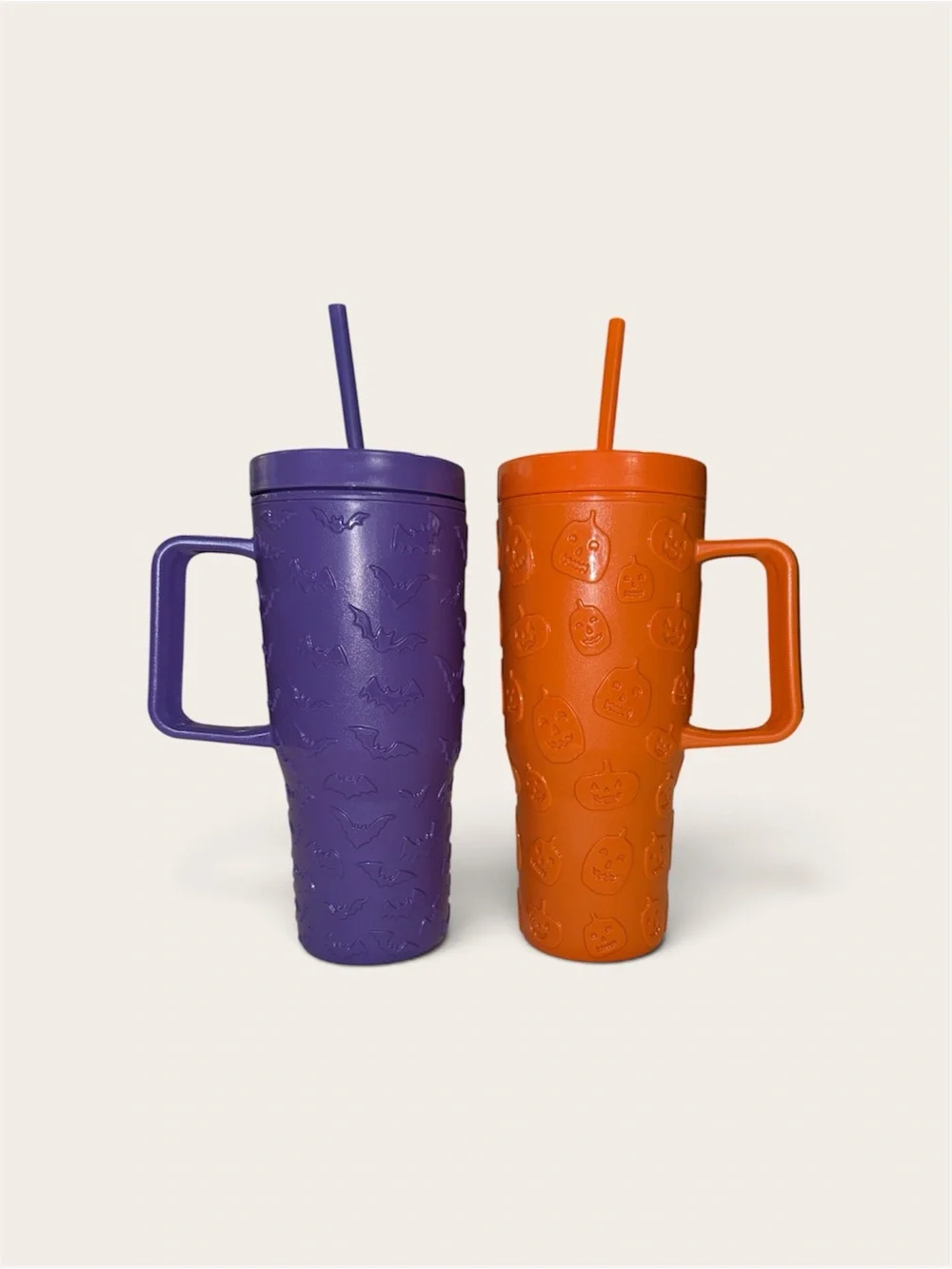 Halloween Tall Tumbler Mug with Straw - Purple and Orange